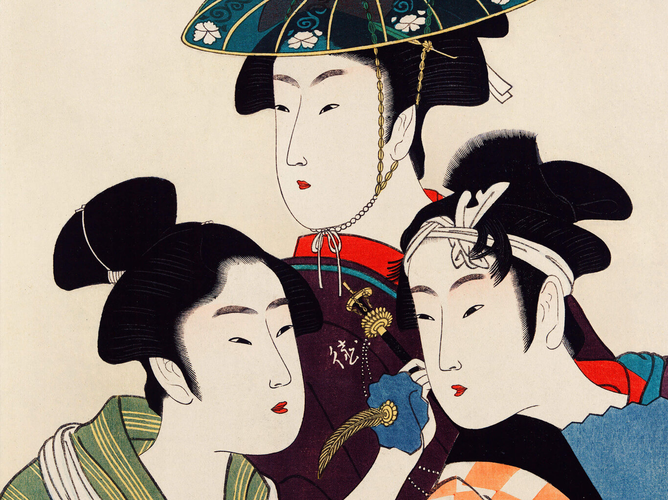 Reprodukcija Three Young Men or Women (Utamaro Kitagawa), 30x40 cm kaina ir informacija | Reprodukcijos, paveikslai | pigu.lt