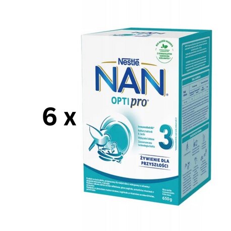 Pieno mišinys NAN OPTIPRO 3, nuo vienerių metų amžiaus, 650g, 6 vnt. pakuotė kaina ir informacija | Tolesnio maitinimo mišiniai | pigu.lt