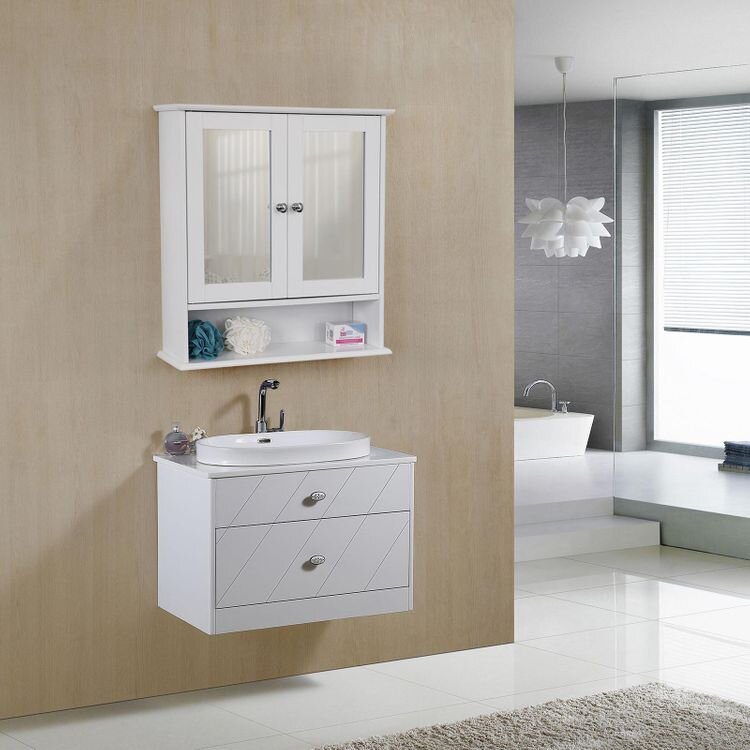 Veidrodinė vonios spintelė Vasagle balta kaina ir informacija | Vonios spintelės | pigu.lt