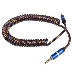 Lilware AUX gumuotas spiralinis 3,5 mm garso kabelis. Mėlyna kaina ir informacija | Kabeliai ir laidai | pigu.lt