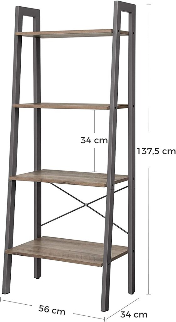 Kopėčių tipo knygų lentyna VASAGLE LLS44MG цена и информация | Lentynos | pigu.lt