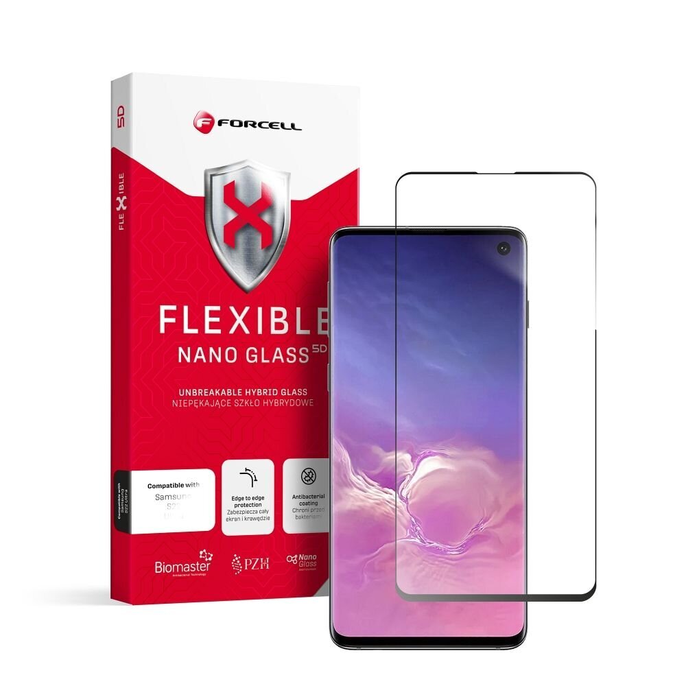 Защитная плёнка для экрана с олеофобным покрытием 9H Forcell Flexible Nano  Glass 5D для Samsung Galaxy S10, чёрная цена | pigu.lt