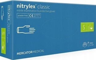 Одноразовые нитриловые перчатки Mercator Nitrylex Classic, размер S, 100 шт. цена и информация | Рабочие перчатки | pigu.lt