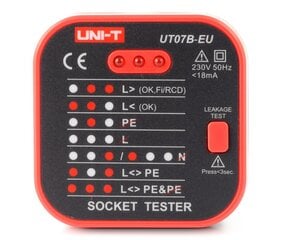 Тестер розеток 230В УЗО, UNI-T UT07B-EU цена и информация | Механические инструменты | pigu.lt