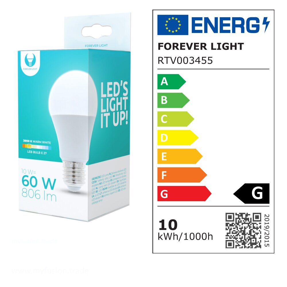 LED lemputė Forever Light E27 A60 10W 806lm kaina ir informacija | Elektros lemputės | pigu.lt