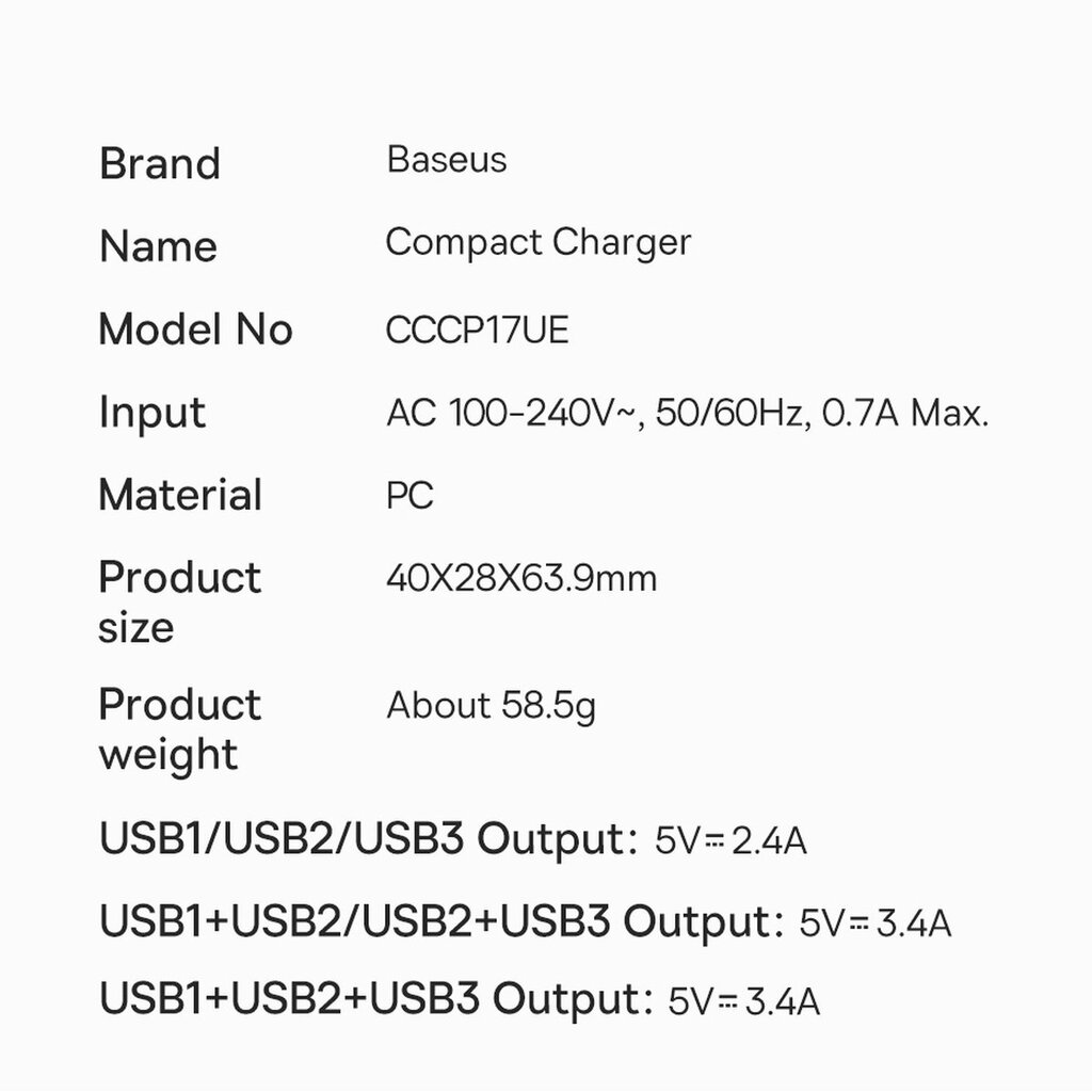 Baseus Compact CCXJ020101 цена и информация | Krovikliai telefonams | pigu.lt