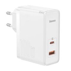 Baseus GaN5 Pro USB-C + USB wall charger, 100 Вт  + 1 м cable (white) цена и информация | Зарядные устройства для телефонов | pigu.lt