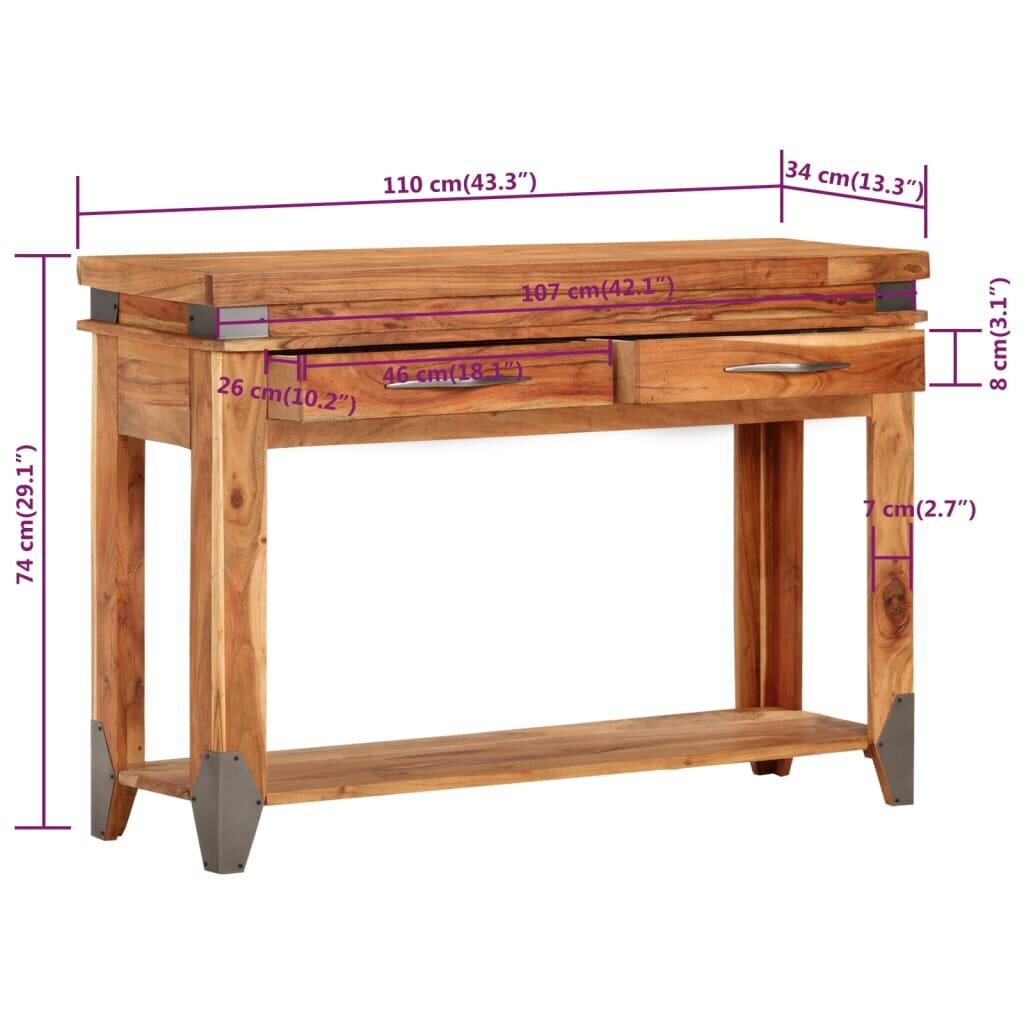 Konsolinis staliukas, Akacijos medienos masyvas, 110x34x74cm kaina ir informacija | Stalai-konsolės | pigu.lt