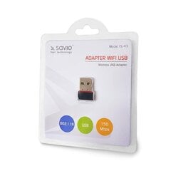 Savio CL-43 belaidis Wi-Fi adapteris (USB 2.0, belaidis, 150 Mbps, IEEE 802.11b / g / n) kaina ir informacija | Adapteriai, USB šakotuvai | pigu.lt