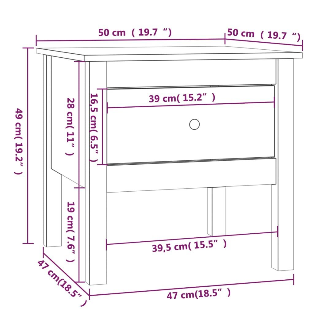 Šoninis staliukas, Pušies medienos masyvas, 50x50x49cm, balta kaina ir informacija | Kavos staliukai | pigu.lt