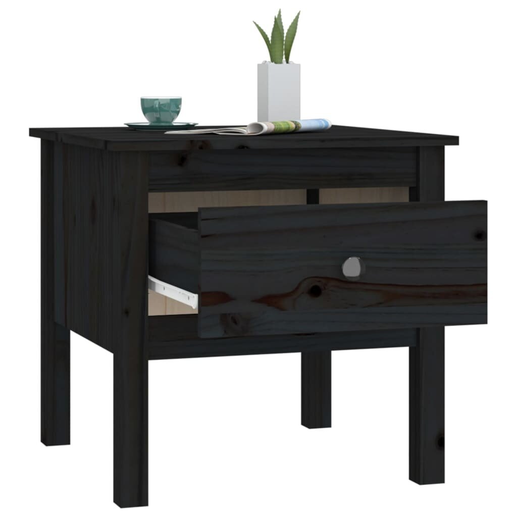 Šoninis staliukas, Pušies medienos masyvas, 50x50x49cm, juoda kaina ir informacija | Kavos staliukai | pigu.lt