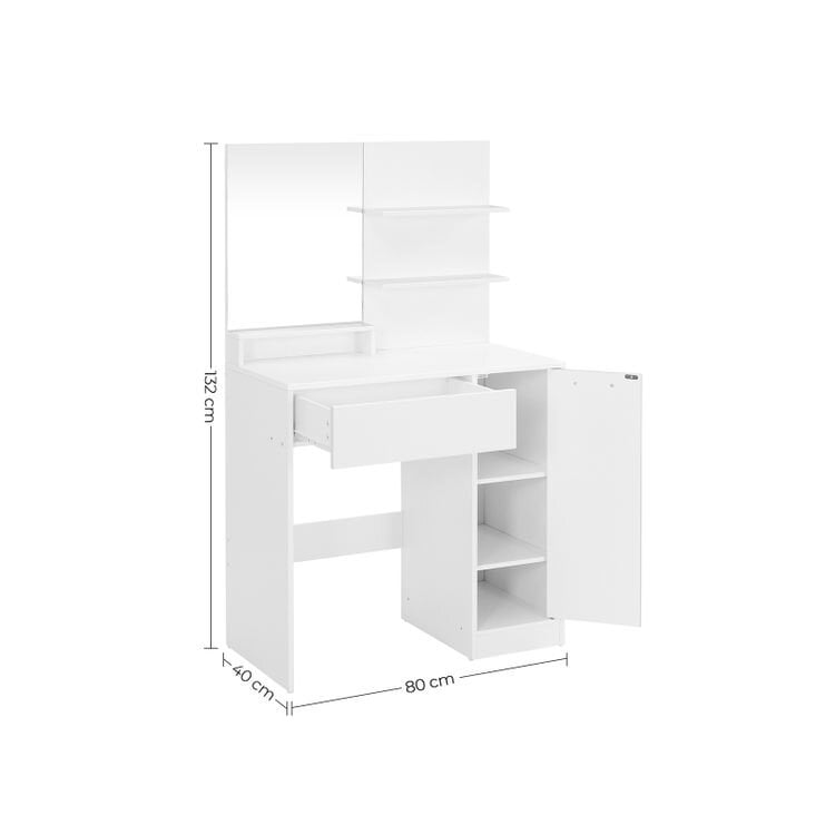 Kosmetinis staliukas su lentynomis ir stalčiumi VASAGLE RDT119W01, baltas kaina ir informacija | Kosmetiniai staliukai | pigu.lt