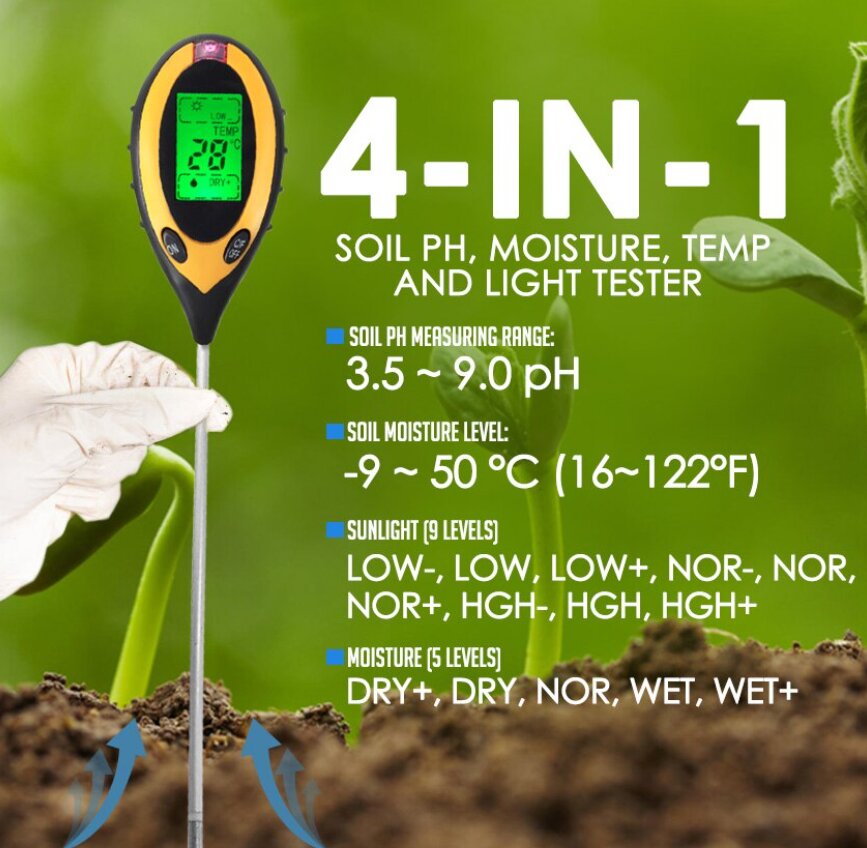 4in1 Dirvožemio pH matuoklis цена и информация | Drėgmės, temperatūros, pH, ORP matuokliai | pigu.lt