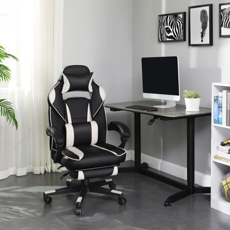 Šauni žaidimų kėdė SONGMICS OBG73BW, juodai balta kaina ir informacija | Biuro kėdės | pigu.lt