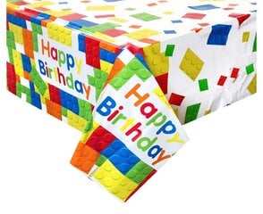 Скатерть пластиковая Building Blocks «Happy Birthday», 137 x 213 см, 58233 цена и информация | Праздничная одноразовая посуда | pigu.lt