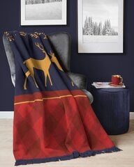 Kalėdinėmedvilninė-akrilo antklodė su auksiniu šiaurės elniu, 150x200 cm. kaina ir informacija | Lovatiesės ir pledai | pigu.lt