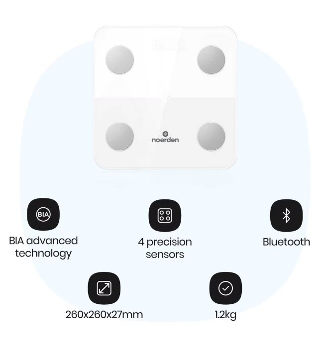 Noerden Minimi išmaniosios vonios svarstyklės kaina ir informacija | Svarstyklės (buitinės) | pigu.lt