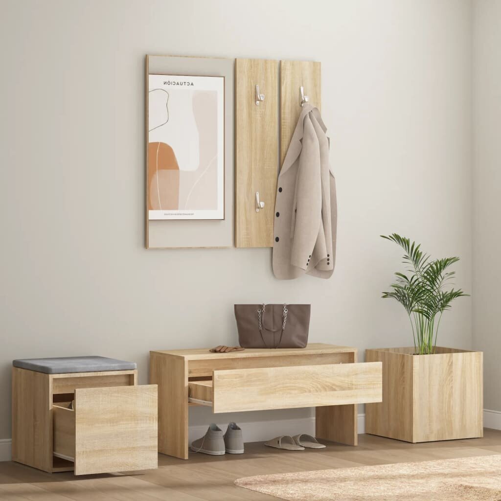 Prieškambario baldų komplektas, Apdirbta mediena, ąžuolo spalva цена и информация | Prieškambario komplektai | pigu.lt