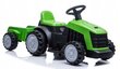 Pedalais ir akumuliatoriumi varomas vienvietis traktorius su priekaba, žalias kaina ir informacija | Elektromobiliai vaikams | pigu.lt