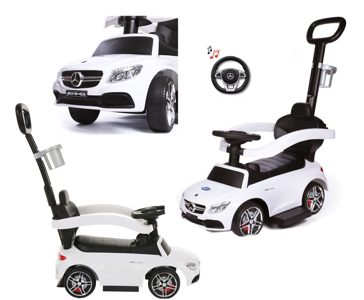 Paspiriama mašinėlė Mercedes c0365, balta kaina ir informacija | Žaislai kūdikiams | pigu.lt