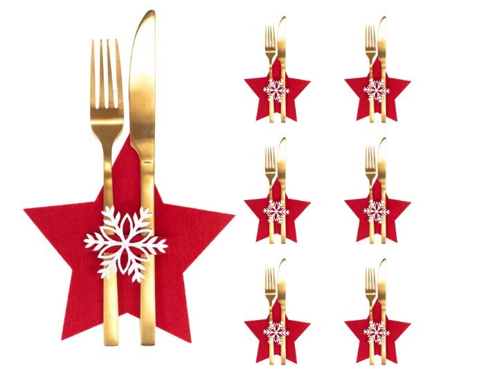 Stalo įrankių dėklas Kalėdos 6 vnt Star Red kaina ir informacija | Kalėdinės dekoracijos | pigu.lt