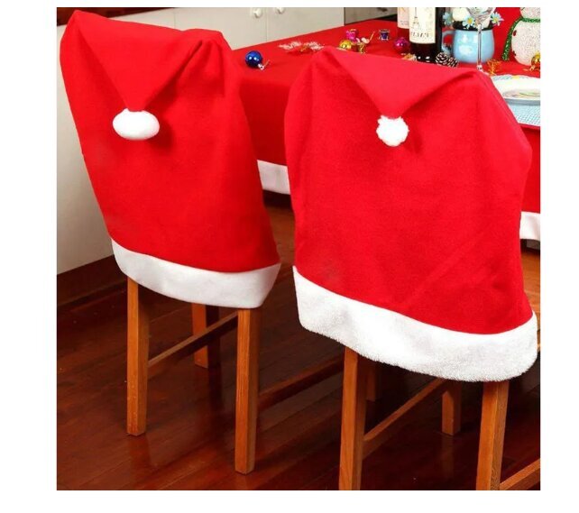 Kalėdų Senelio kepurės kėdės užvalkalas 4 vnt. kaina ir informacija | Kalėdinės dekoracijos | pigu.lt