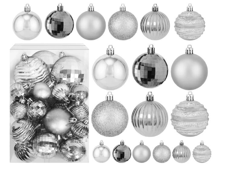 Kalėdų eglutės puošmenos pilkos spalvos 36SZT KL-21X08 kaina ir informacija | Kalėdinės dekoracijos | pigu.lt