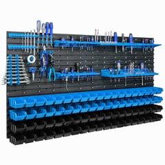 76 sukraunamos dėžės su sienine lentyna 154 x 78 cm Įrankių laikiklis kaina ir informacija | Įrankių dėžės, laikikliai | pigu.lt