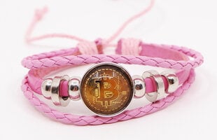 Розовый кожаный браслет с символом криптовалюты, bitcoin цена и информация | Женский браслет | pigu.lt