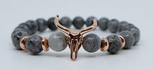 Браслет с позолоченной головой быка из натуральных камней, светло-серого цвета цена и информация | Женские браслеты | pigu.lt