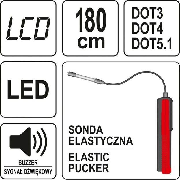 Testeris stabdžių skysčiui LCD ekranas YATO 6 LED YT-72985 цена и информация | Mechaniniai įrankiai | pigu.lt