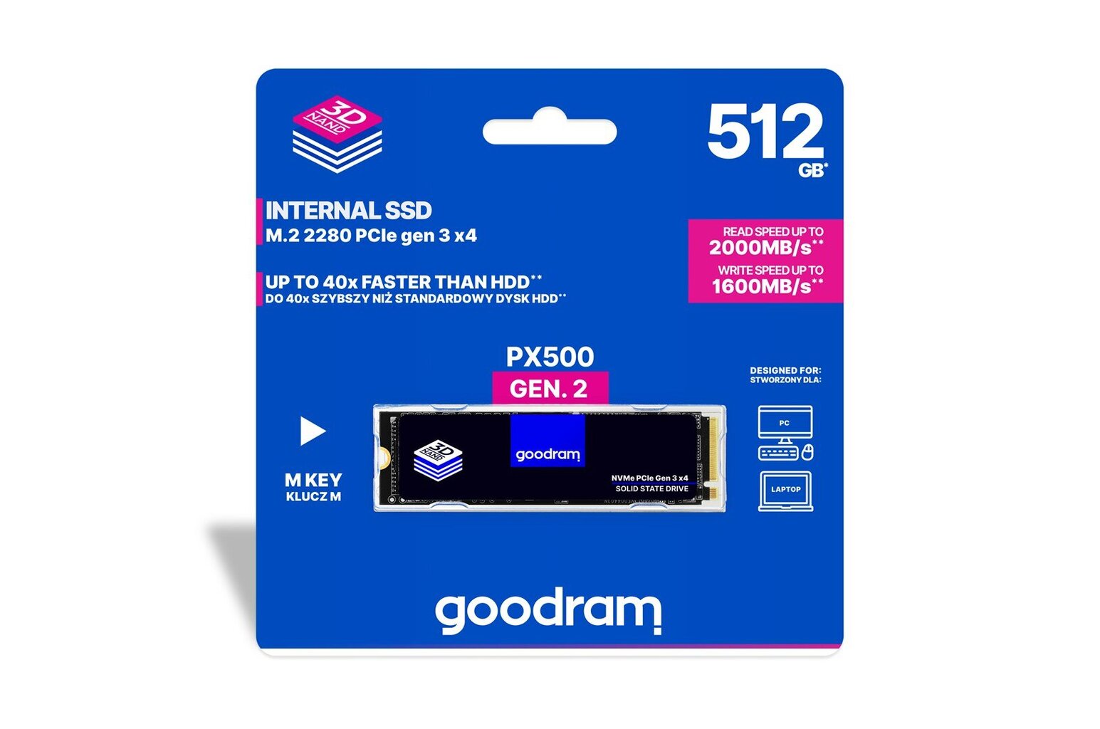 GoodRam SSDPR-PX500-512-80-G2 512GB M.2 PCIe NVMe PX500 G2 цена и информация | Vidiniai kietieji diskai (HDD, SSD, Hybrid) | pigu.lt