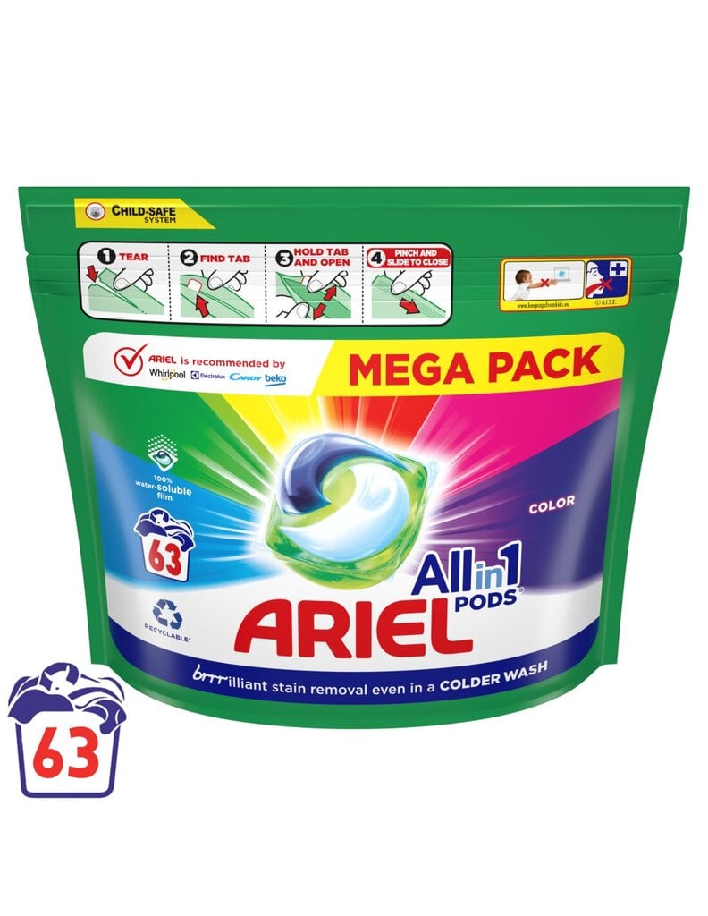 Ariel All-in-1 Pods Colour skalbimo kapsulės, 63 kapsulės цена и информация | Skalbimo priemonės | pigu.lt