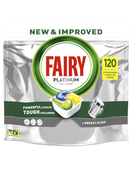 Fairy Platinum All In One Lemon Indaplovių Tabletės, 120 Tabl. kaina ir informacija | Indų plovimo priemonės | pigu.lt