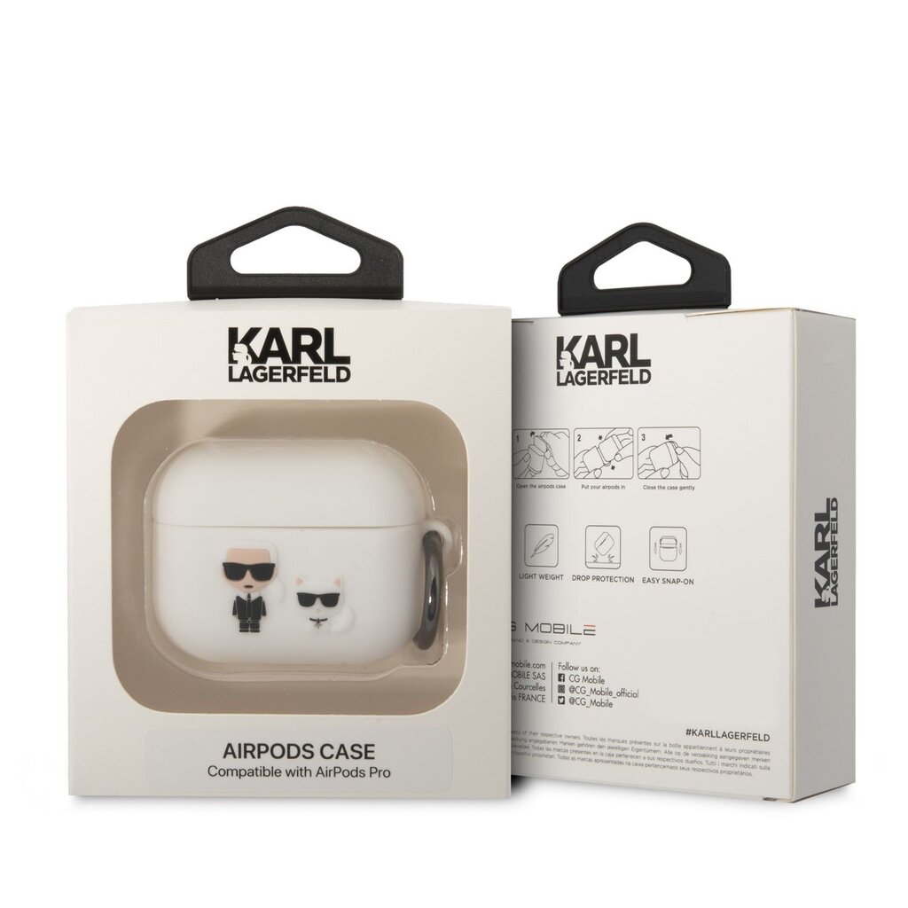 Karl Lagerfeld and Choupette Silicone Case skirtas Airpods Pro, baltas kaina ir informacija | Ausinės | pigu.lt