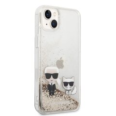 Karl Lagerfeld Liquid Glitter and Choupette Case skirtas iPhone 14 Plus, auksinis kaina ir informacija | Telefono dėklai | pigu.lt