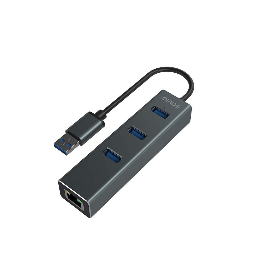 Savio 3-port USB-A 3.1 Gen 1 RJ-45 Gigabit Ethernet kaina ir informacija | Adapteriai, USB šakotuvai | pigu.lt