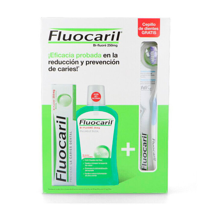 Burnos higienos rinkinys Fluocaril (dantų pasta 125 ml + burnos skalavimo skystis 500 ml + dantų šepetėlis) цена и информация | Dantų šepetėliai, pastos | pigu.lt