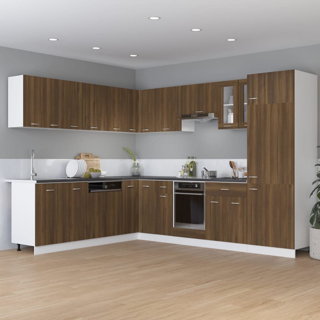 Pakabinama kampinė spintelė, ruda, ąžuolo, 57x57x60cm, mediena kaina ir informacija | Virtuvinės spintelės | pigu.lt