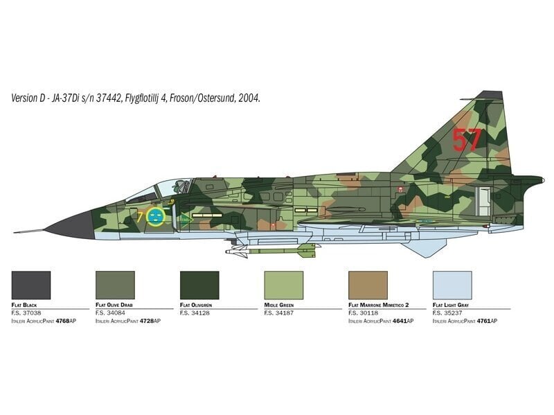 Klijuojamas modelis Italeri Saab JA 37/AJ 37 Viggen kaina ir informacija | Klijuojami modeliai | pigu.lt