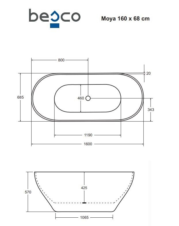 Vonia Besco Moya Black&White 160, su Klik-klak Graphite valomu iš viršaus kaina ir informacija | Vonios | pigu.lt