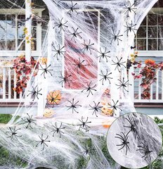 Украшение на Хэллоуин - белая сетка, 60 грамм, 2 черных паука цена и информация | Праздничные декорации | pigu.lt
