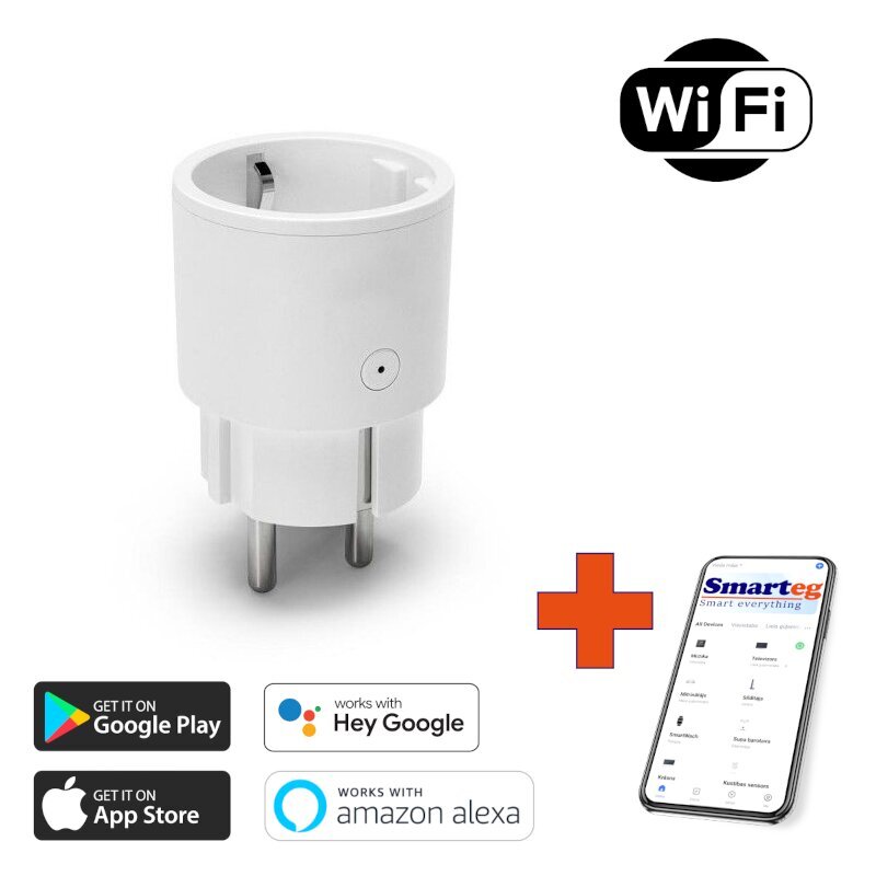 Išmanusis Wi-Fi lizdas Smarteg 10A kaina ir informacija | Elektros jungikliai, rozetės | pigu.lt