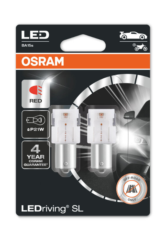 Osram raudonos LED lemputės, P21W, 7506DRP-02B цена и информация | Automobilių lemputės | pigu.lt