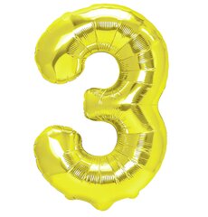 Folijos balionas numeris 3 auksinis 70 cm kaina ir informacija | Balionai | pigu.lt