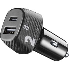 Auto įkroviklis CELLULARLINE 32W, Dual USB, USB-C port, juodas цена и информация | Автомобильные электропринадлежности 12V | pigu.lt