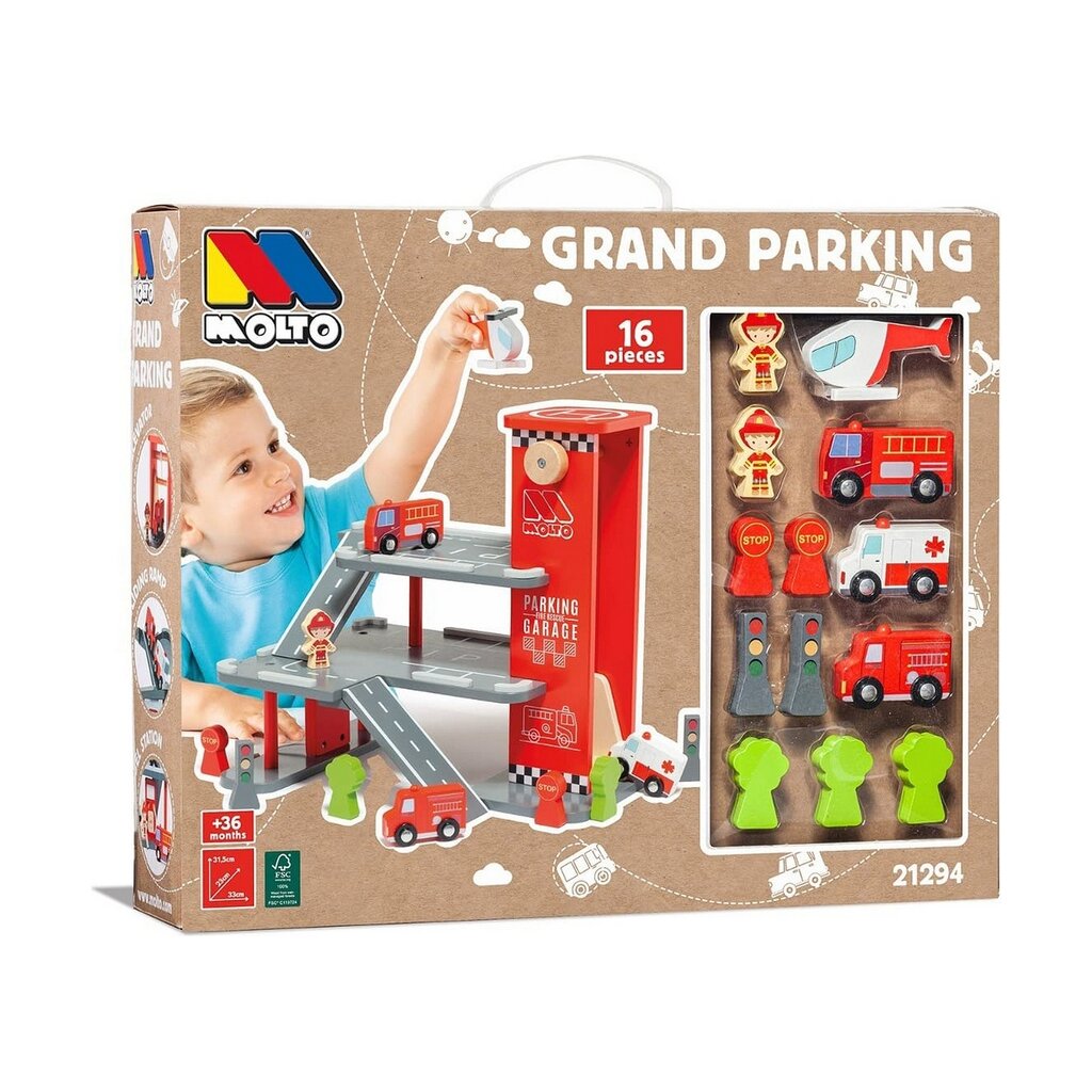 Mašinų parkas su Mašinomis Moltó Grand Parking, 16 dalių kaina ir informacija | Žaislai berniukams | pigu.lt