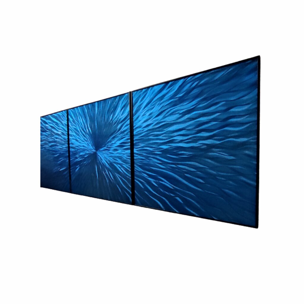 Metalinis rankų darbo 3 dalių paveikslas triptikas Blue Energy 180x60cm kaina ir informacija | Reprodukcijos, paveikslai | pigu.lt