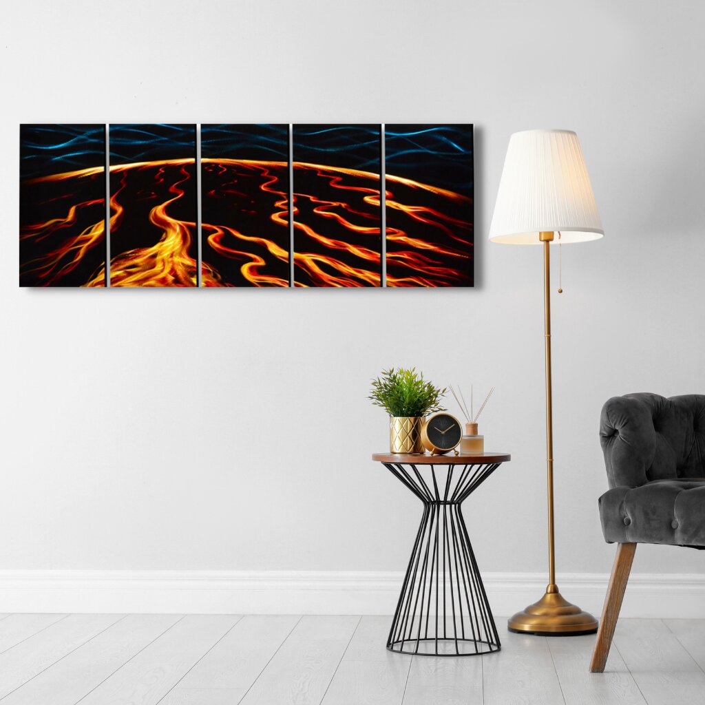 Metalinis rankų darbo 5 dalių paveikslas poliptikas Lava 150x60cm kaina ir informacija | Reprodukcijos, paveikslai | pigu.lt