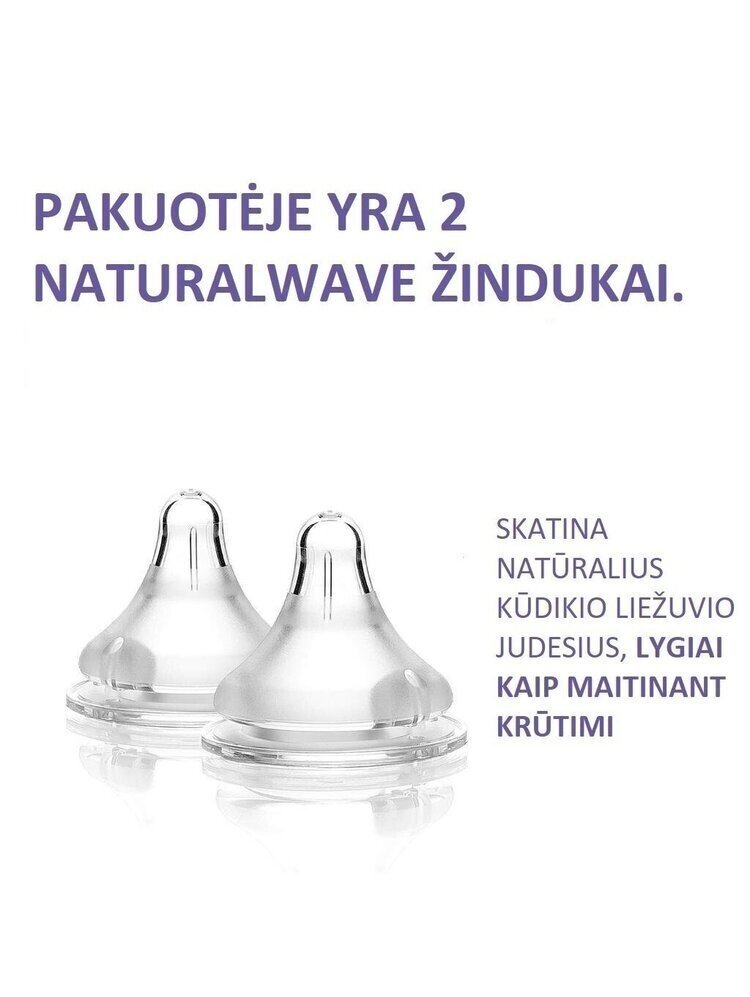 Lėto pratekėjimo žindukas, Slow flow, 2vnt. NaturalWave®, Lansinoh 75900 kaina ir informacija | Buteliukai kūdikiams ir jų priedai | pigu.lt